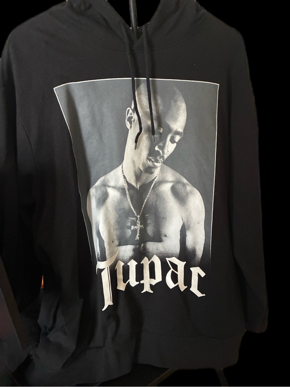 Tupac Black Graphic Hoodie - Tupac Print